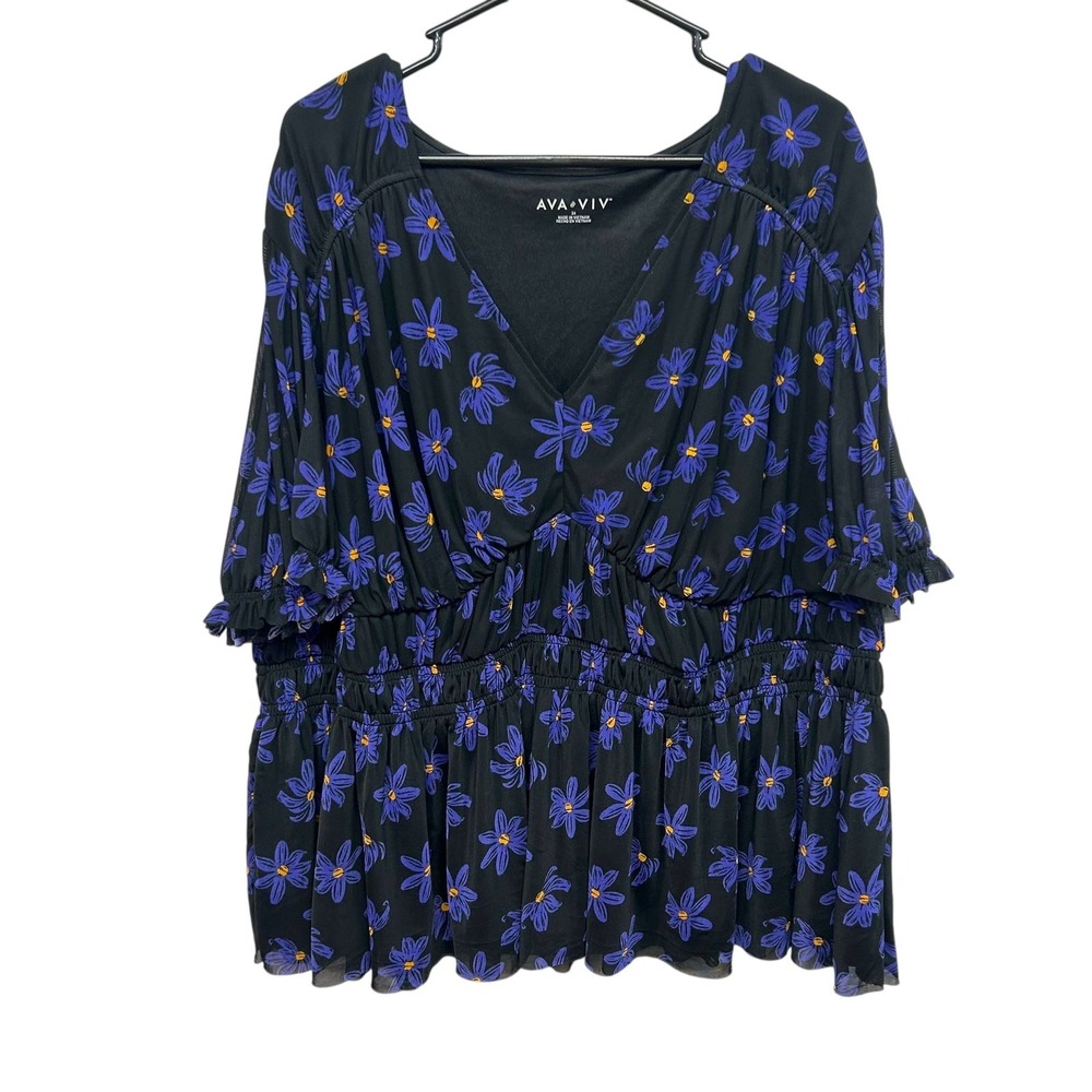 Ava &‎ Viv 3X Floral Peplum Blouse Ruffle Sleeve Top Romantic Femme Soft Cottage